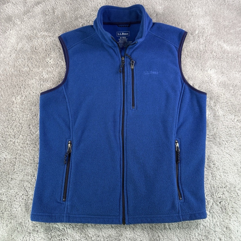 L.L.Bean Polartec Recycled Fleece Vest Mens M Blue Full Zip Outdoor Hiking
